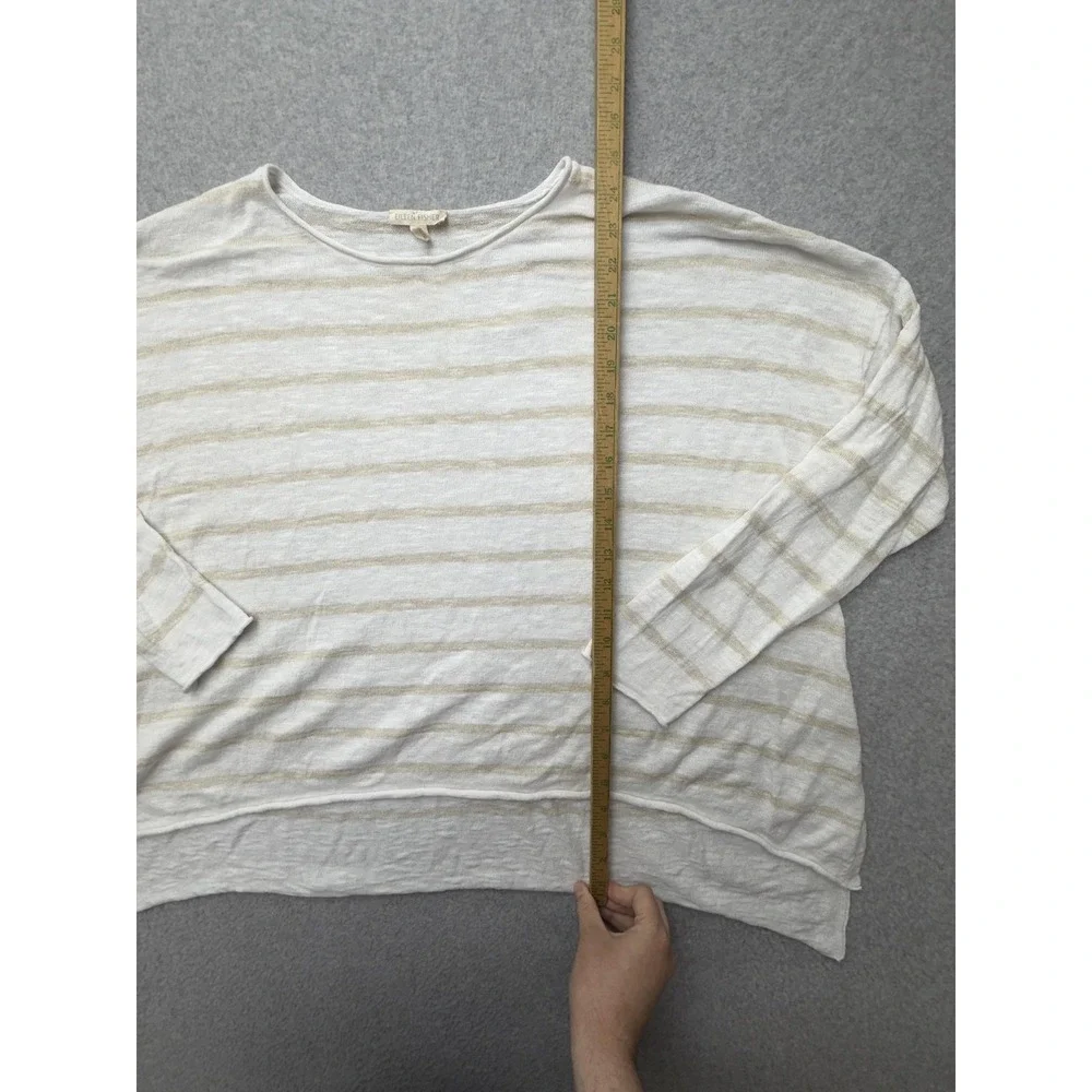 Eileen Fisher Sweater Womens Large White Linen Cotton Stripe Boatneck Knit